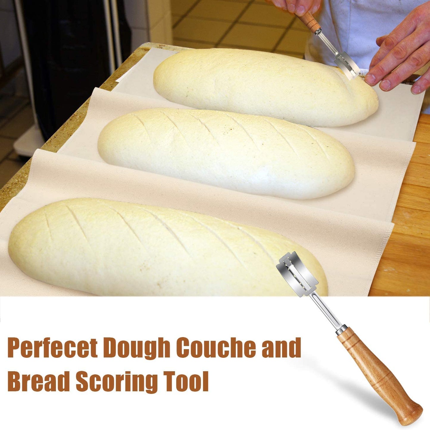 Bread Making Tools Including Danish Dough Whisk, Dough Scraper, Pastry Proofing Cloth, Bread Lame w/5 Replacement Blades