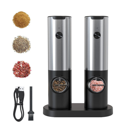 Rechargeable Electric Salt and Pepper Grinder - w/ USB Type-C Cable, Automatic Salt and Pepper Grinder Set, Kitchen accessorie