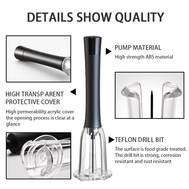 Wine Bottle Opener, Air Pressure Pump Corkscrew with Foil Cutter, Aerator Pourer and Vacuum Stopper for Party 4-in-1 Gift Set