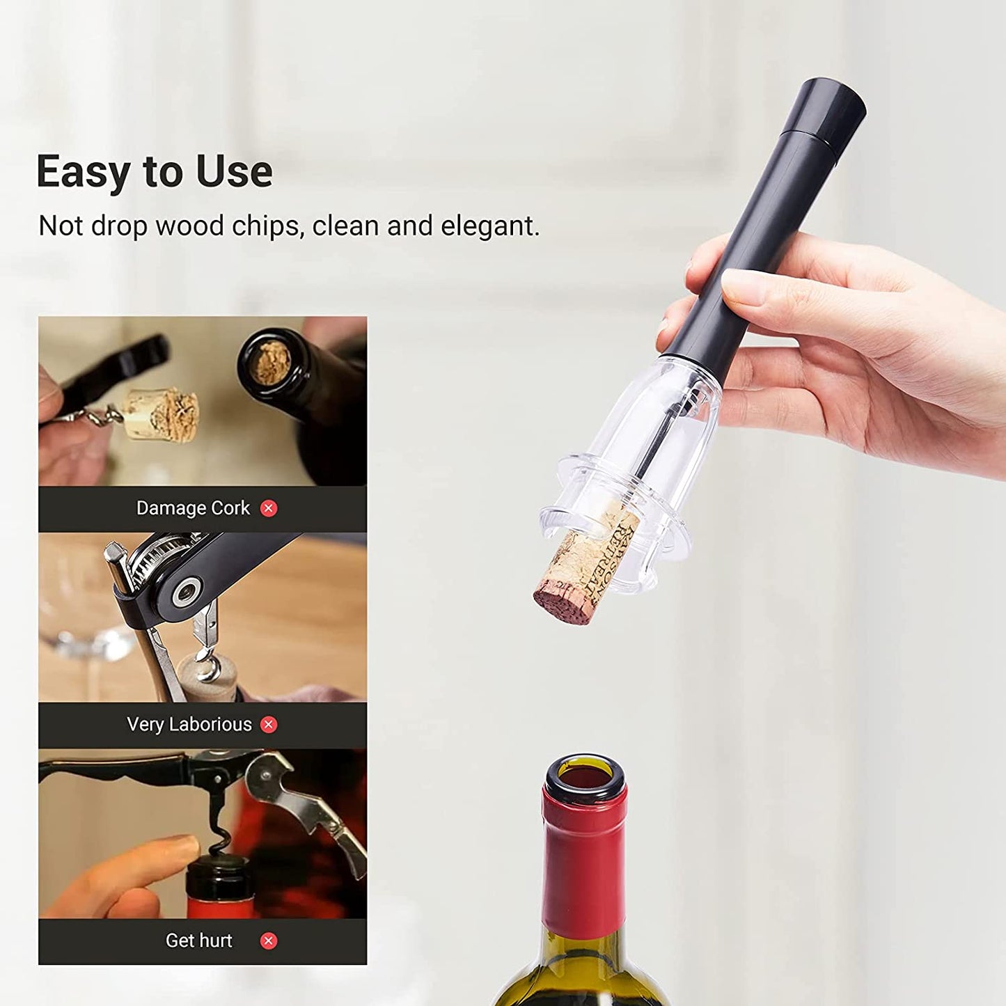 Wine Bottle Opener, Air Pressure Pump Corkscrew with Foil Cutter, Aerator Pourer and Vacuum Stopper for Party 4-in-1 Gift Set