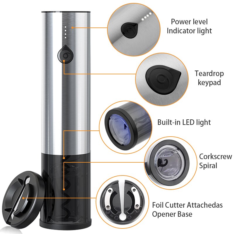 Wine Corkscrew Bottle Opener, Electric Wine Opener, Automatic Rechargeable Wine Opener with Foil Cutter For Home Party Gifts